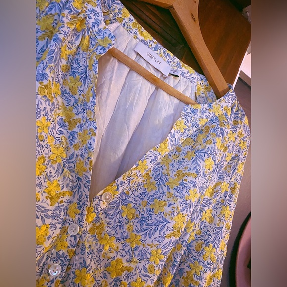NWOT: Greylin Anthropologie Blue & Yellow Embroidered Floral Tie Dress - Picture 3 of 7
